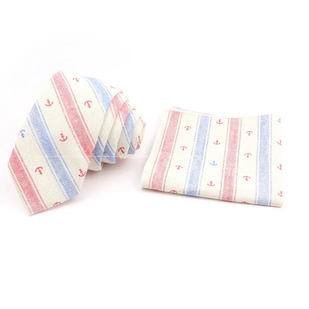 Men Linen Plant Ainmal Ties Set Pocket Handkerchief