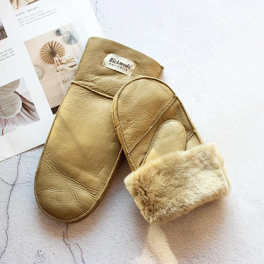 Sheepskin Fur Mittens Women's Leather Wool Color Winter