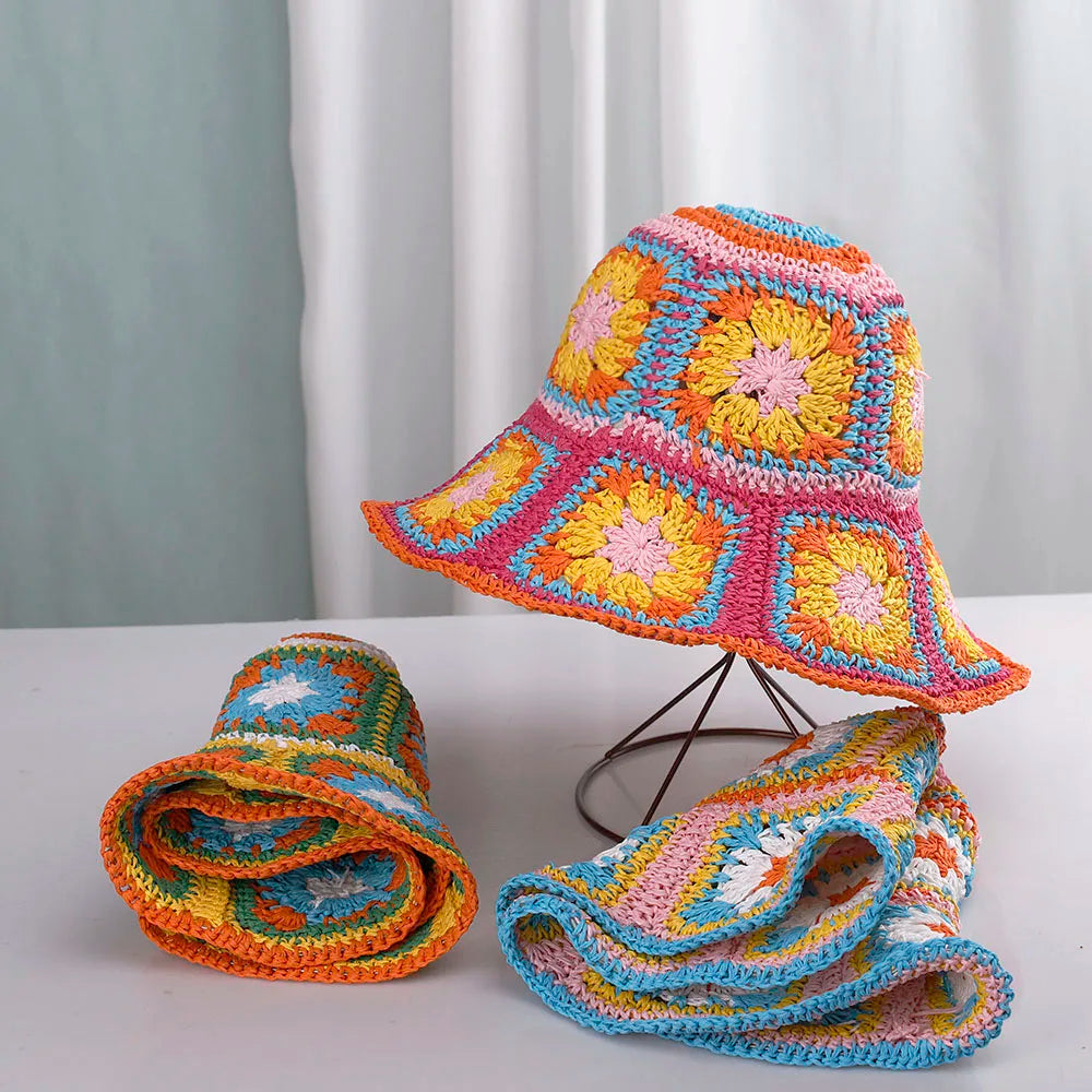NEW 2022 Womens Straw Hats crochet hat bucket