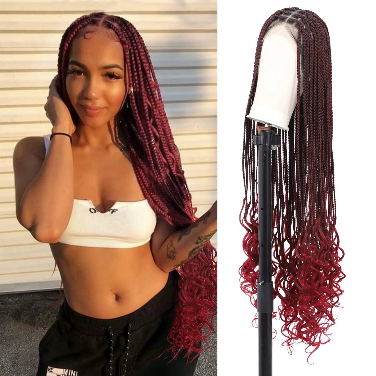 Kaylss 38‘’ Full Double Lace Front Knotless Box Braided Wigs with Baby Hair Super Long Braids Wig With Curls Ends