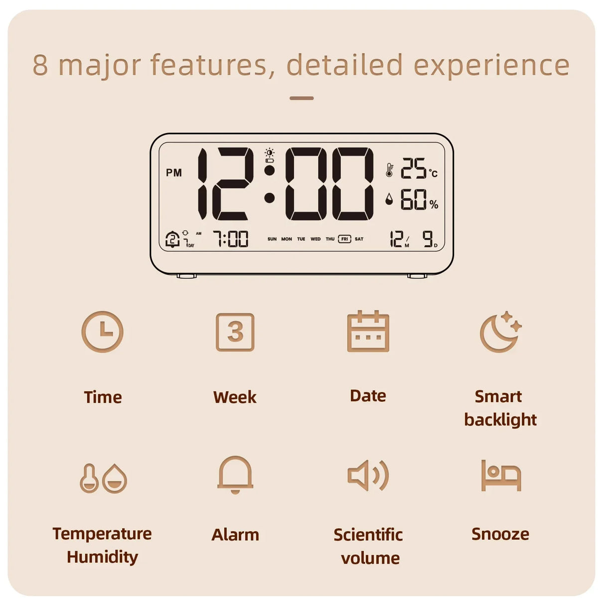 Digital Alarm Clock Table Electronics Wall Temperature Humidity