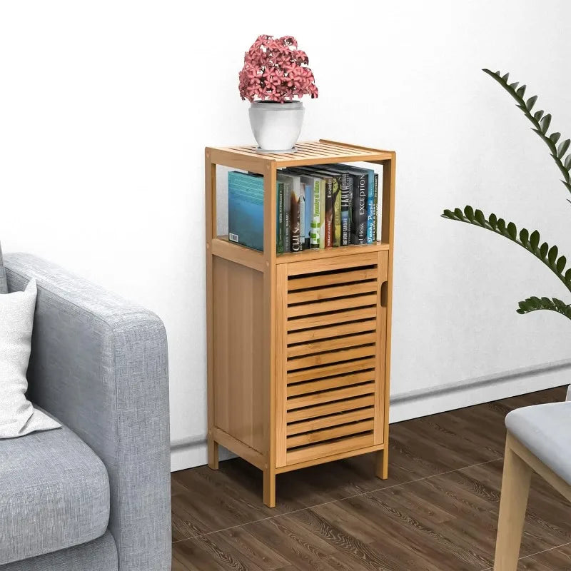 Purbambo Bathroom Bamboo Storage Cabinet, Freestanding Floor Cabinet