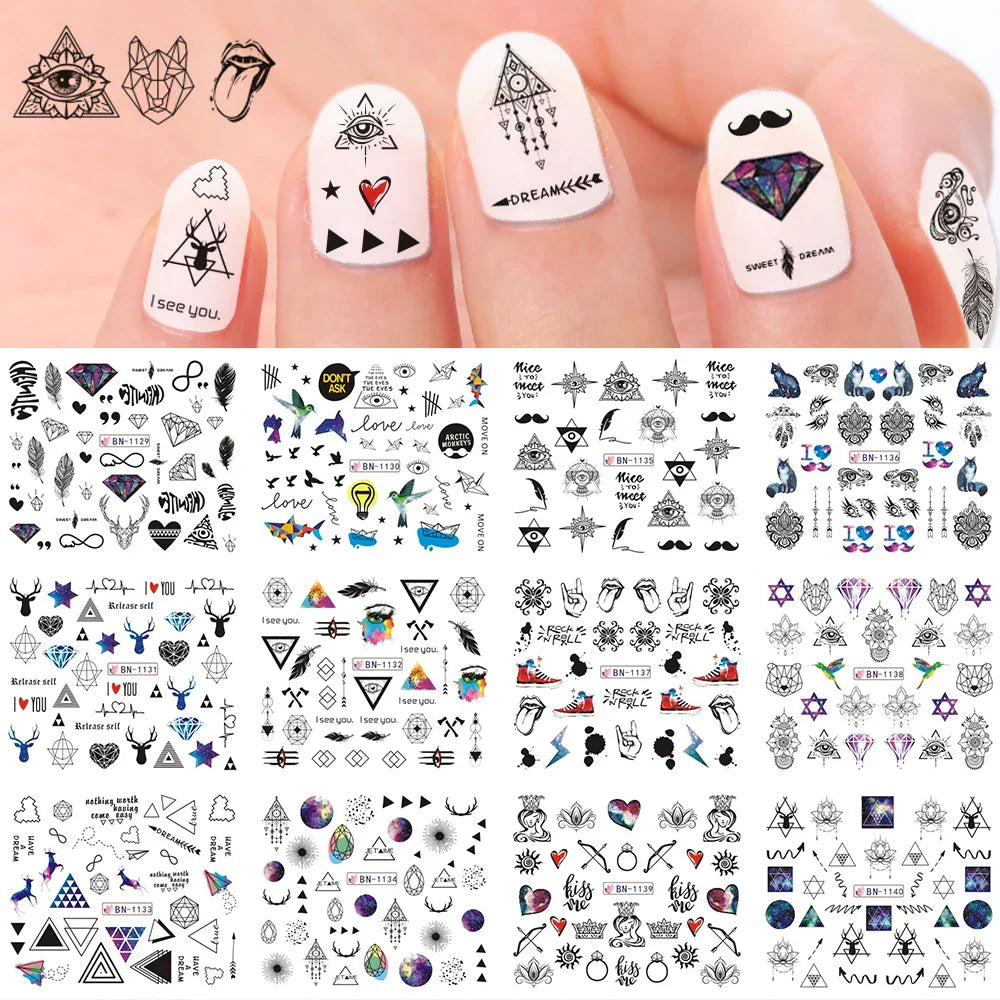 12pcs Hedgehog Animal Nail Water Stickers Pine Cones