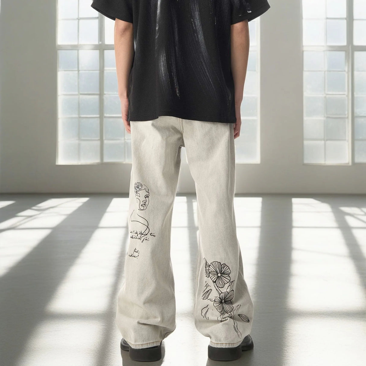 2024 Y2K Jeans Mens Hip Hop Embroidery Washed