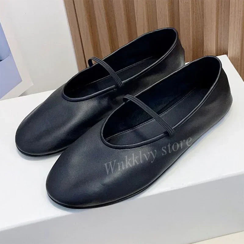2023 New Genuine Leather Ballerina Flat Loafers Women