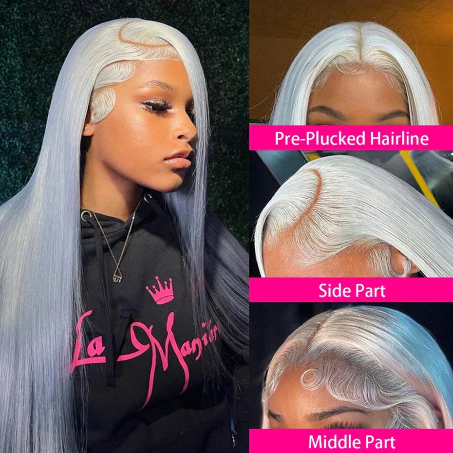 30 32Inch 13x4/13x6 Grey Straight Lace Frontal Human