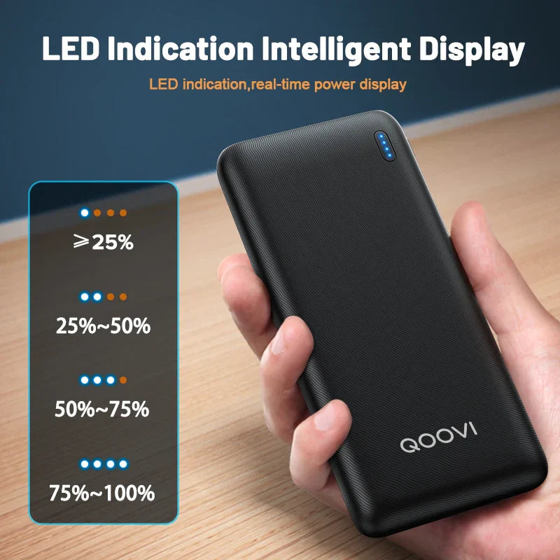 QOOVI 10000mAh Power Bank Ultra-thin Portable Charger For
