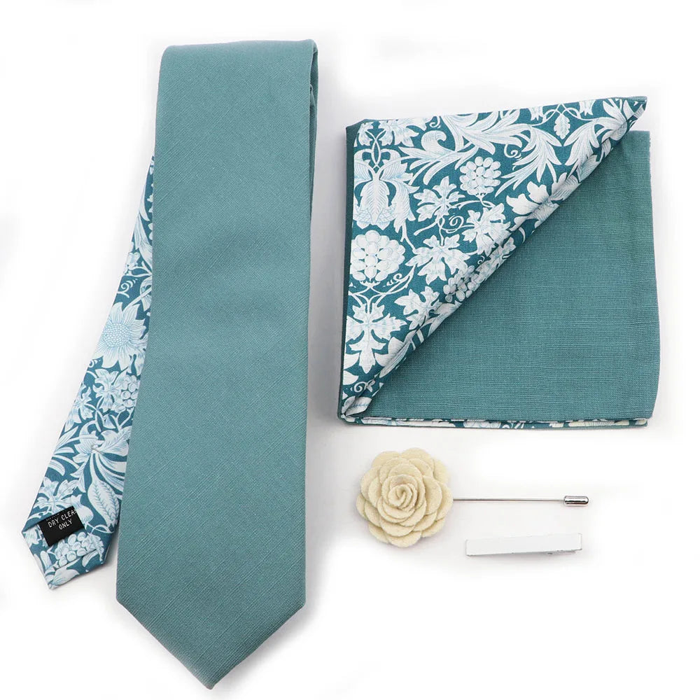 Two Side Floral Plaid Cotton Patchwork Tie Set