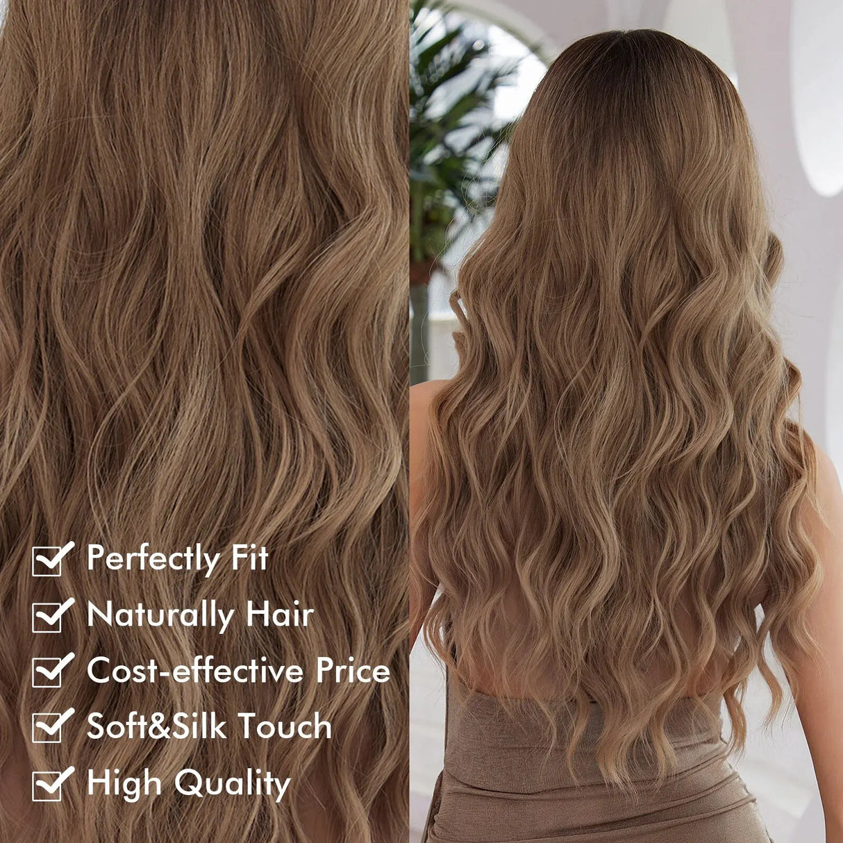 Medium Long Synthetic Fiber Wigs Middle Ombre Top