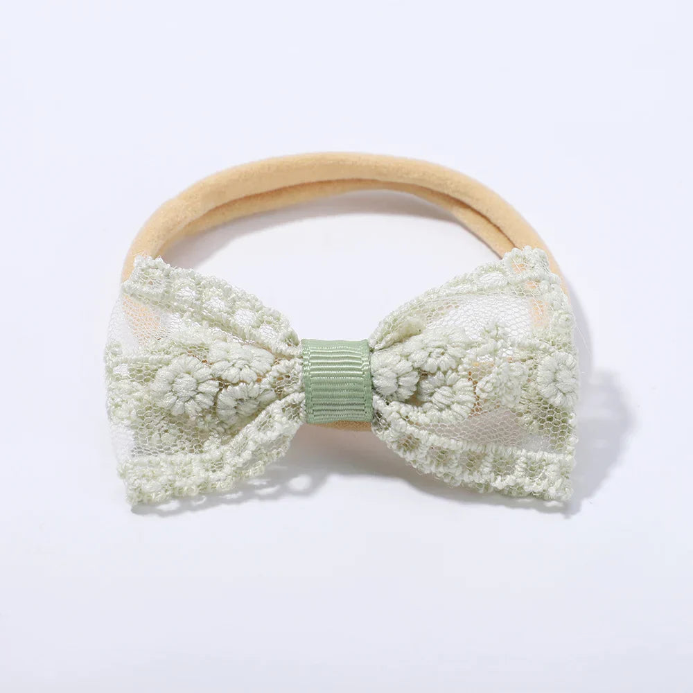 2Pcs Newborn Elastic Hair Bands Lace Bows Soft