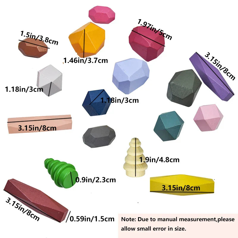 Pcs Wooden Stacking Rocks Building Blocks, Colored Solid