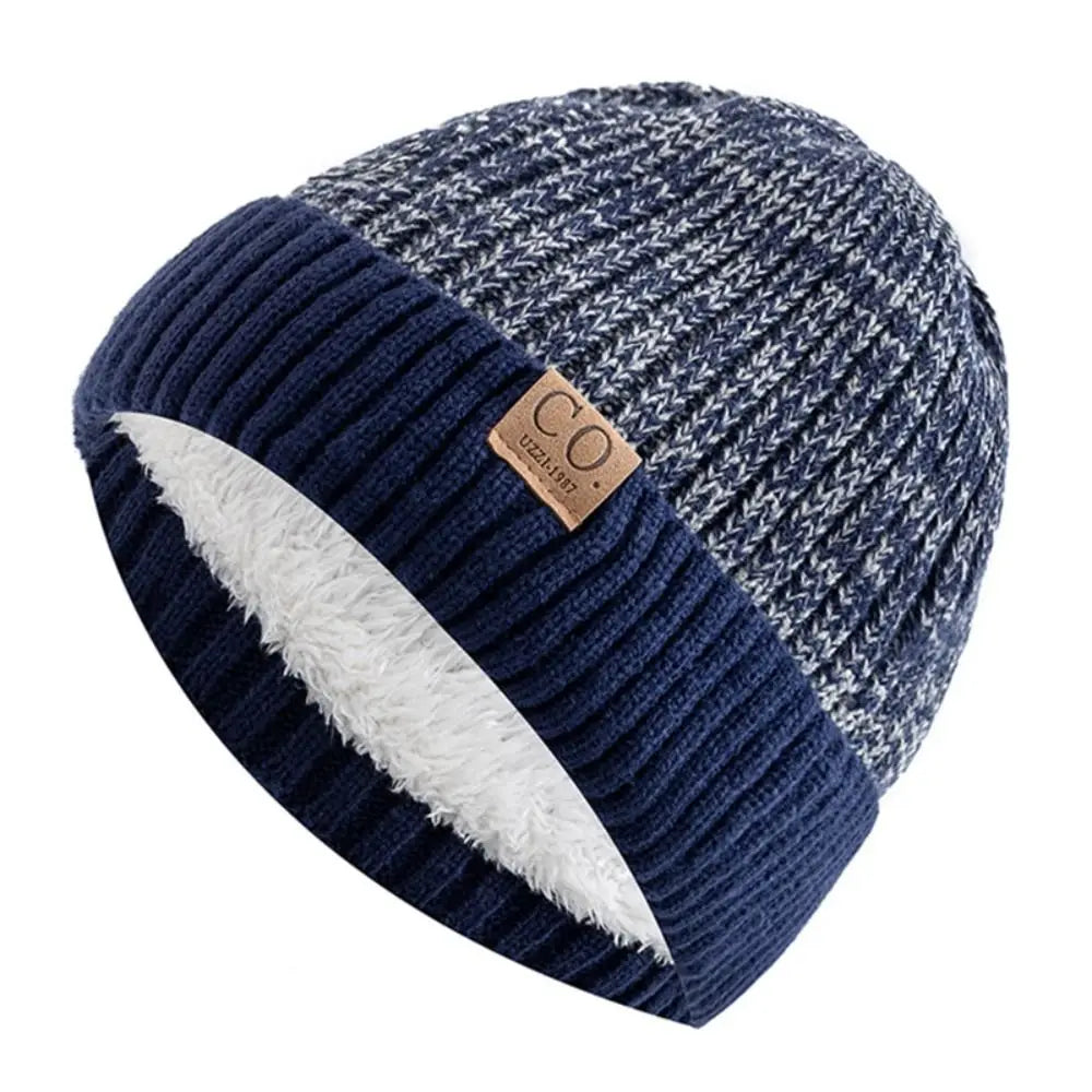 Warm Men's Winter Hat Vintage Striped Polyester Knitted