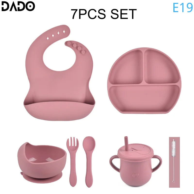 Baby Feeding Set Silicone Suction Bowls Divided Plates