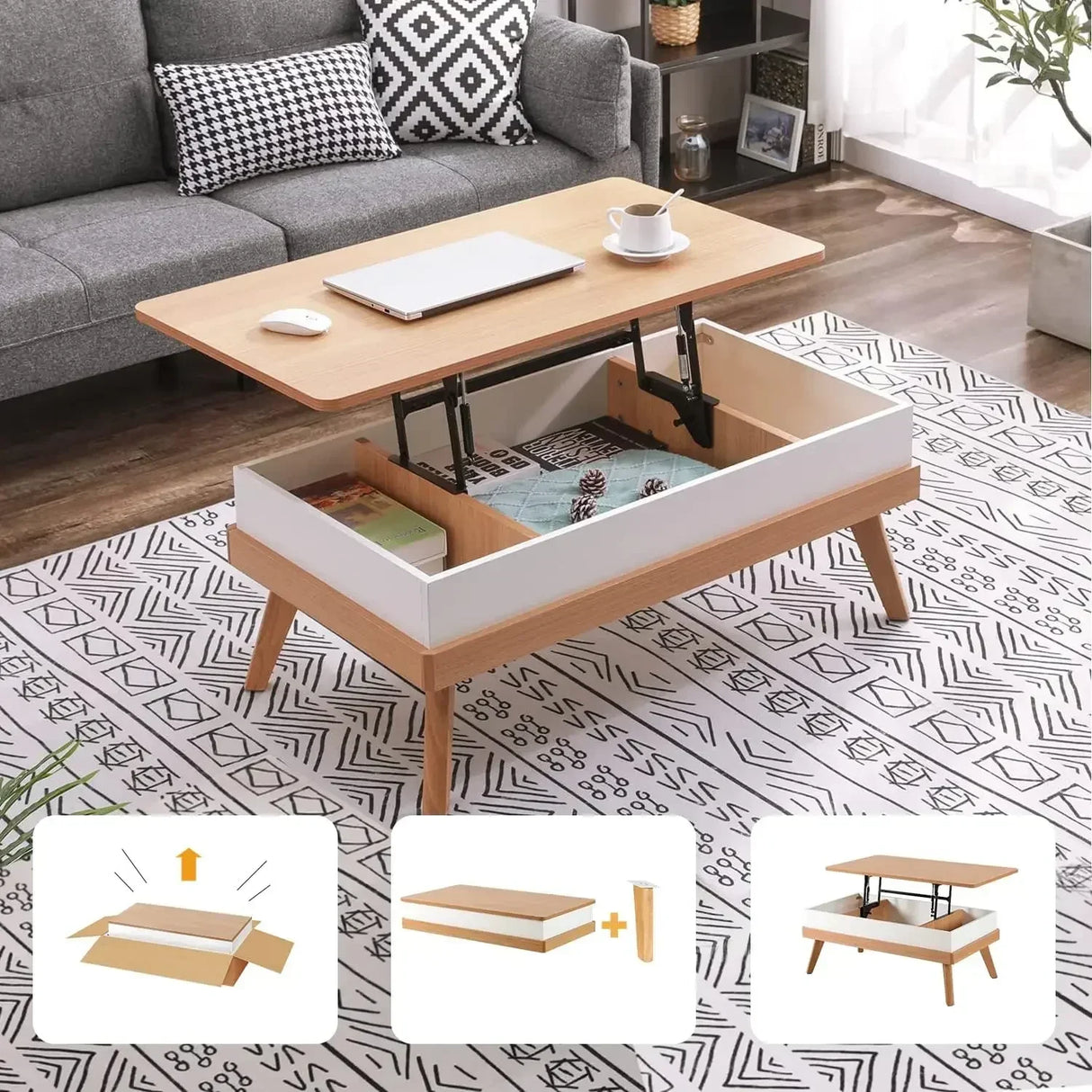 Easy-to-Assembly Center Table With Hidden Storage Compartment Modern