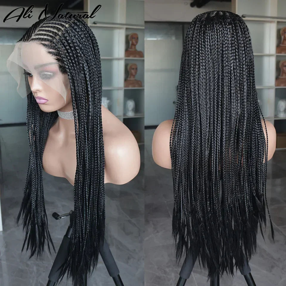 Ombre Burgundy 13x6 Lace Frontal Braids Wig Synthetic
