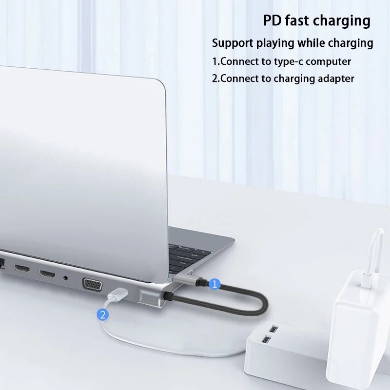 12in1 Type-c Docking Station to Dual HDMI*2 VGA