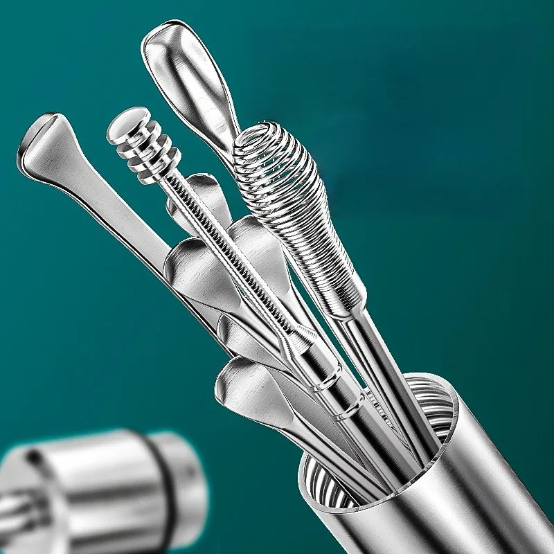 6PCS Stainless Steel Earpick Ear Cleaner Spoon Wax