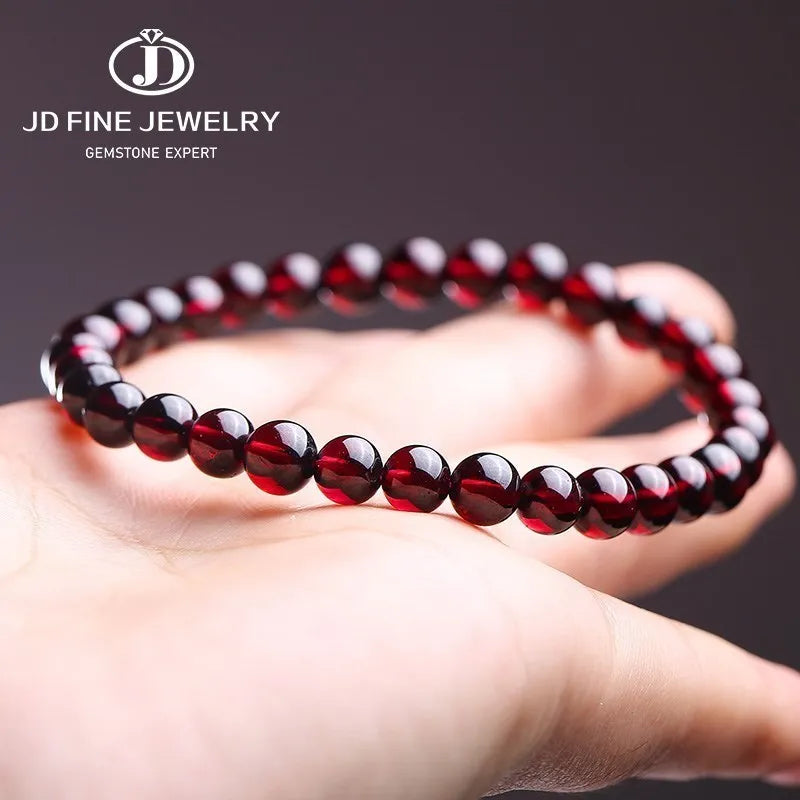 JD Natural Wine Red Garnet Beaded Bracelet Women