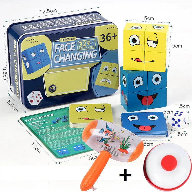 Wooden Face Changing Cube Toys Building Blocks Cartoon
