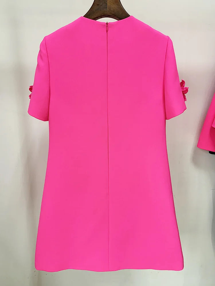 Women's Flower Decoration Dress A-Line Blazer Dress O-Neck