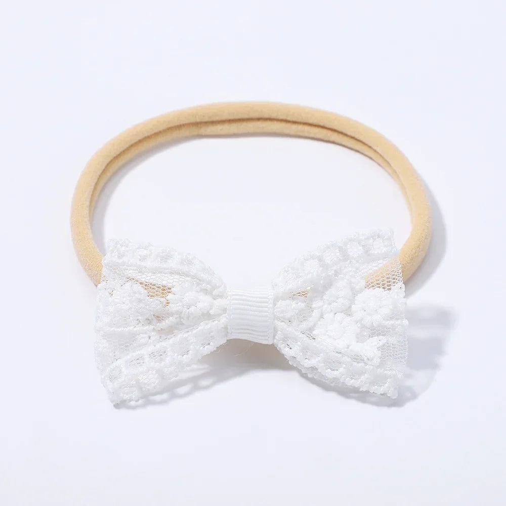 2Pcs Newborn Elastic Hair Bands Lace Bows Soft