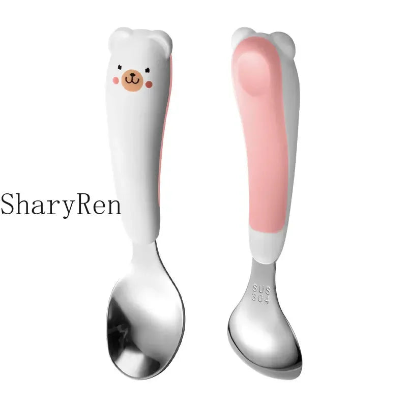 Baby Children Spoon Fork Set Cartoon Bear Stainless