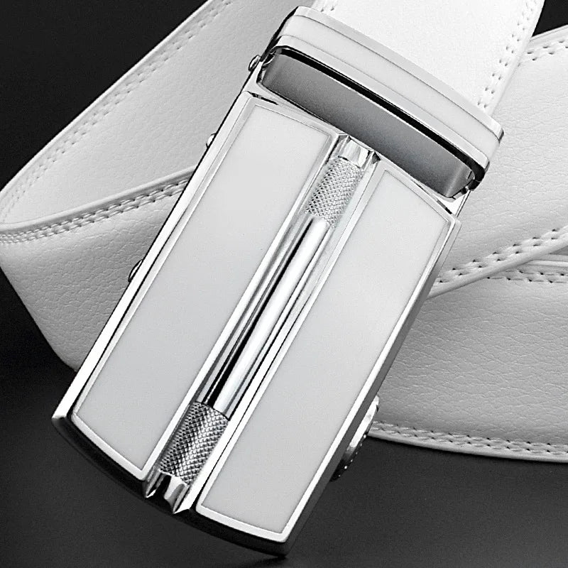 Elegant White Color Men Women Unisex Leather Belt
