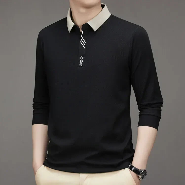 Men's Long Sleeve Turn-down Collar Waffle T-shirt Business