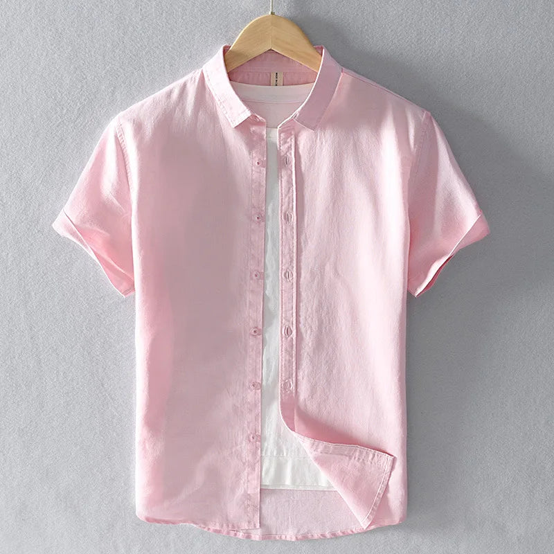 Summer Cotton Linen Short Sleeve Shirts Men Casual