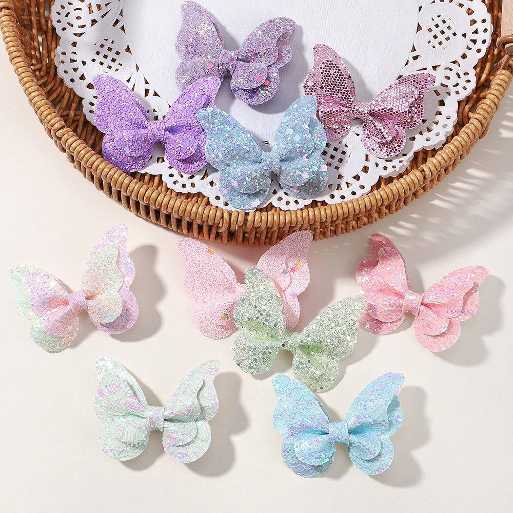 2/4/5Pcs Girls Cute Sequins Double Butterfly Hair Clip