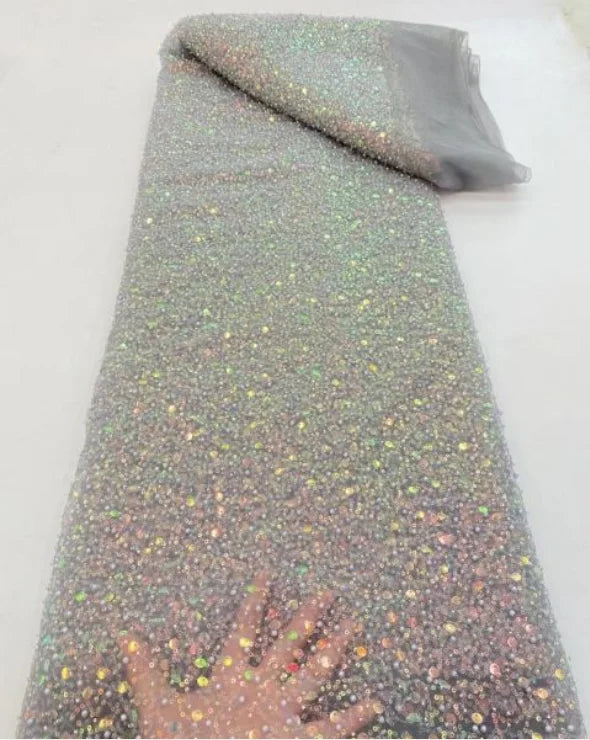 Heavy silver Sequins Lace Fabric With Bead Sequins