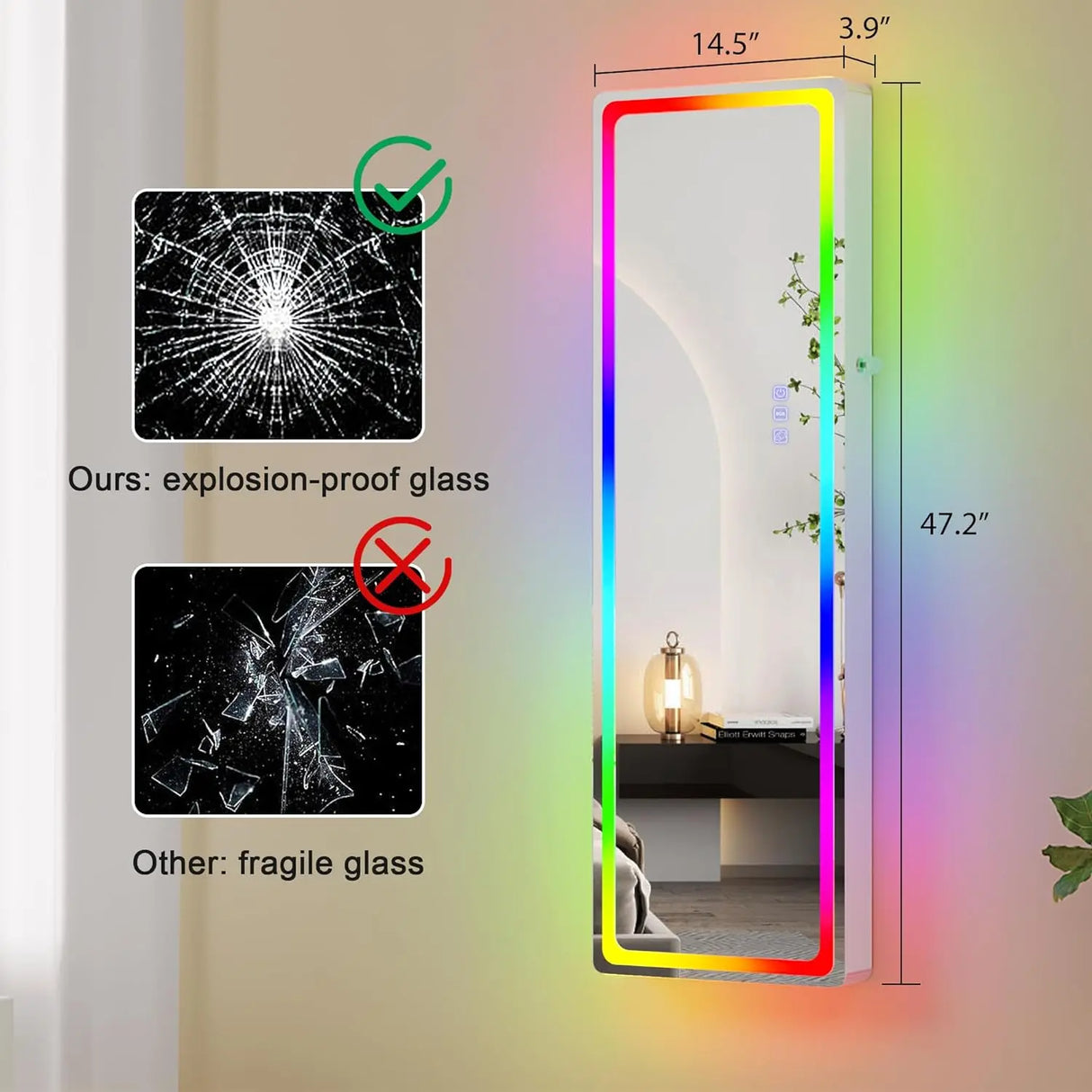 LED Mirror Jewelry Cabinet with RGB Lights,47.2" Wall