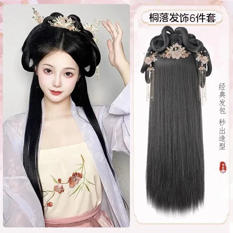 Hanfu Cosplay Wigs Women Black Anime Ancient Chinese