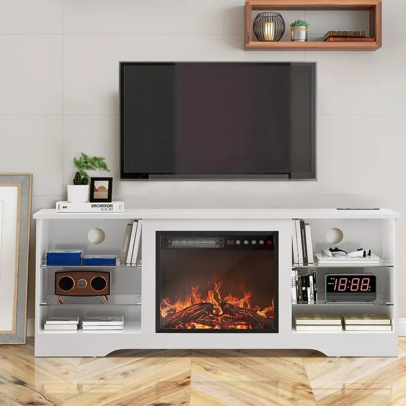 Fireplace TV Stand with 18''Fireplace, Modern Entertainment Center