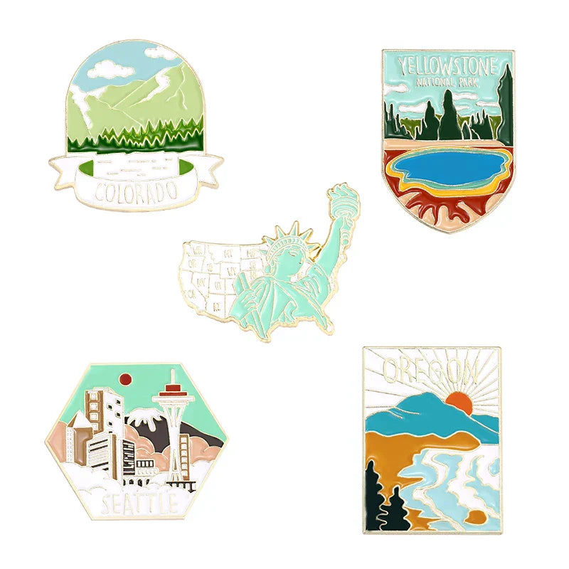 Outdoor Natural Scenery 3-6pcs/set Enamel Pins Custom Cosmic Mountains Travel Brooches Lapel Badges Jewelry Gift for Friends