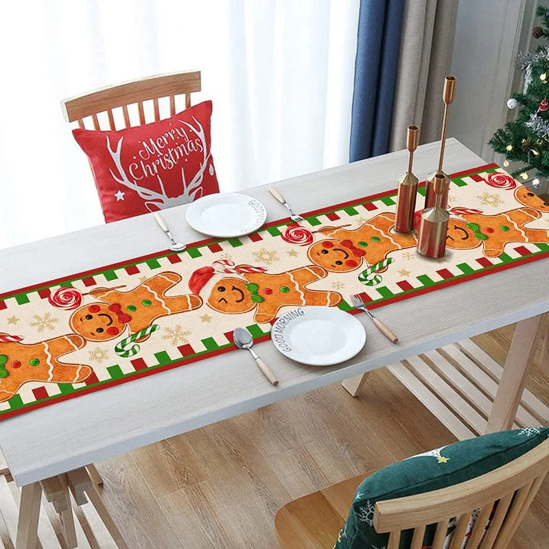 Christmas Gingerbread Man Table Runner Snowflake Home Kitchen