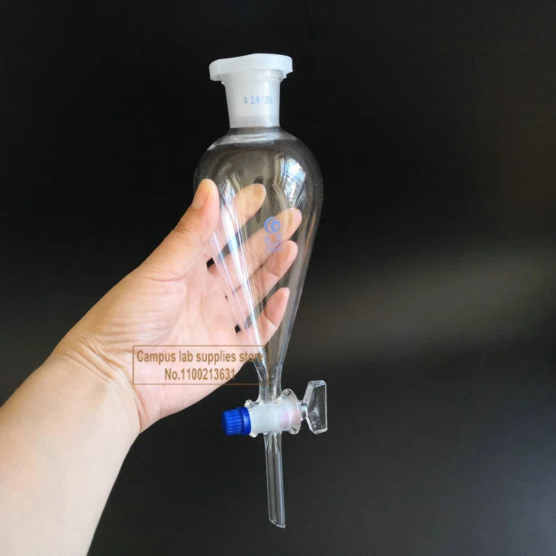 1pcs Lab Glass Pear-shaped Separation Funnel with Glass/PTFE