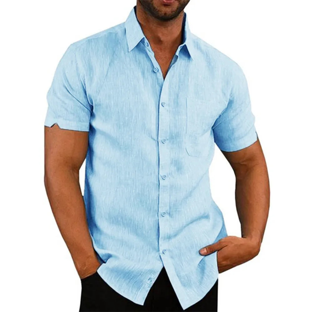Cotton Linen Hot Sale Men's Short-Sleeved Shirts Summer