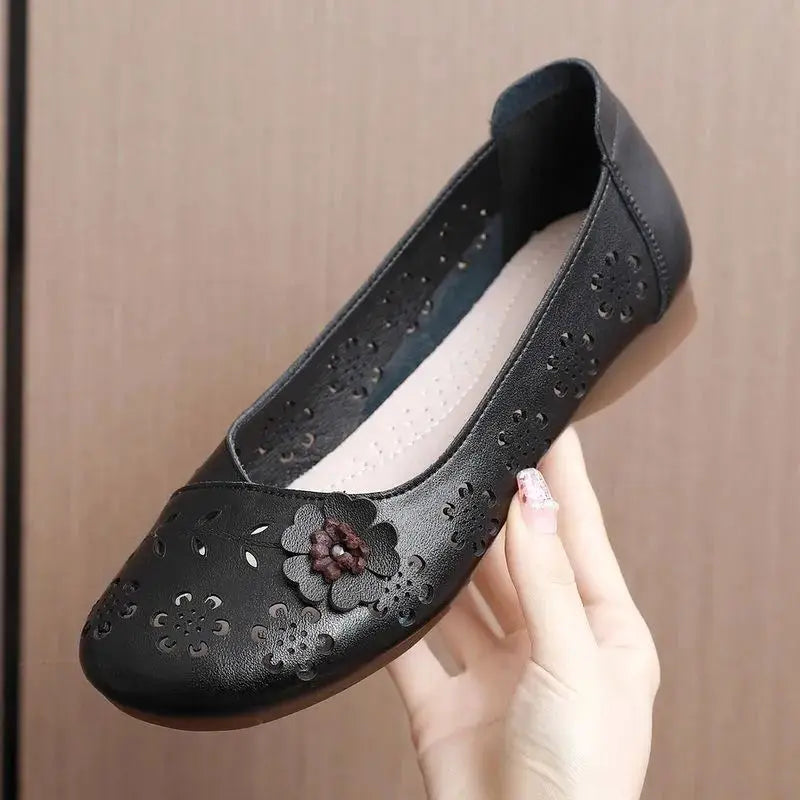 Fashion White Cutout Shallow Flats Woman Designer Floral