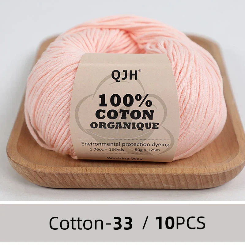 QJH 10PCS 100% Organic Cotton Yarn Pure/Mixed Color