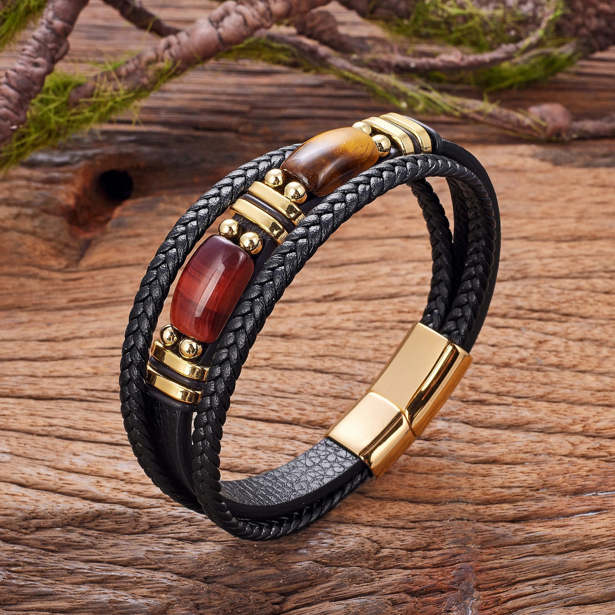 Natural Red Blue Tiger Eye Stone Men's Bracelet,Classic