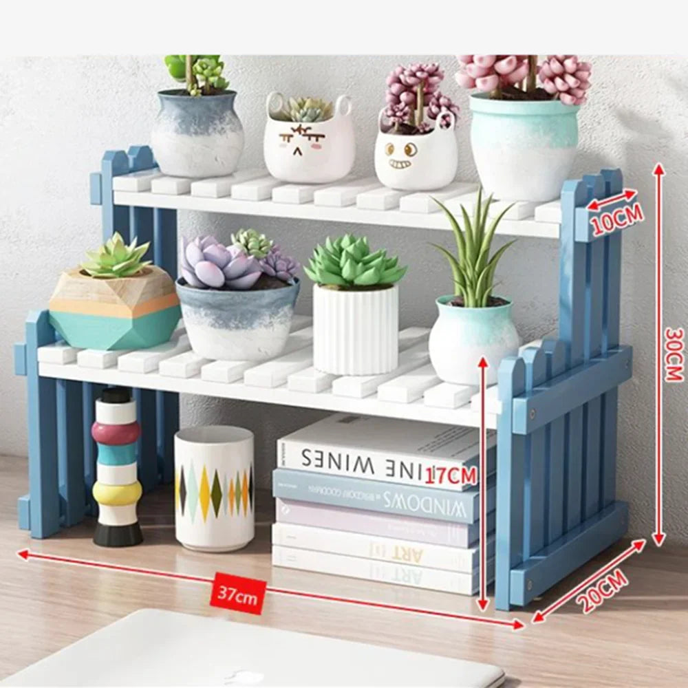 Natural Bamboo Indoor Plant Stand for Desk,Adjustable Desktop