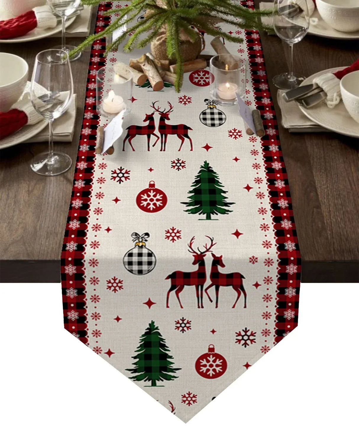 Christmas Snowflake Elk Linen Stain Resistant Table Runner