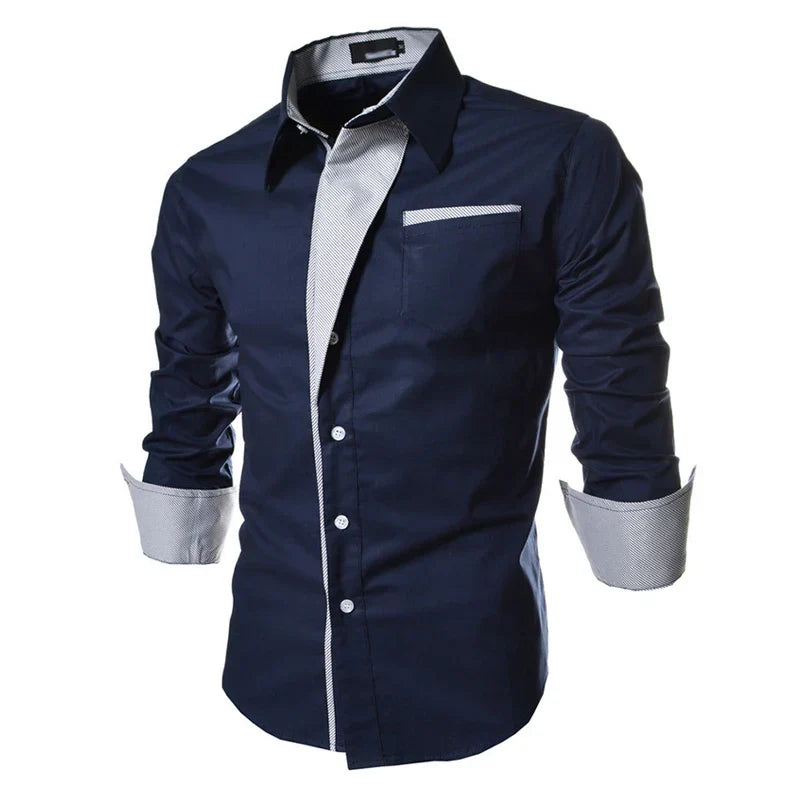 Mens Striped Shirts Long Sleeved Business Slim Fit