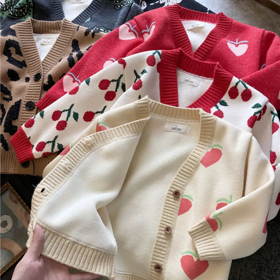 2022 Autumn Winter Girls Boys Fleece Knitting Sweaters
