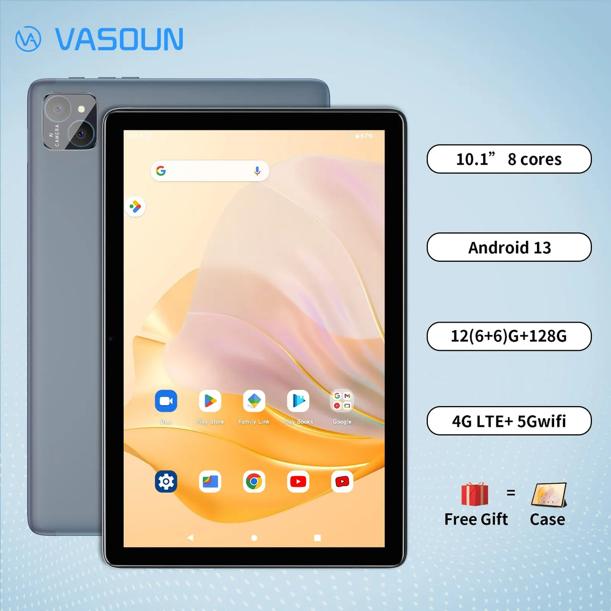 VASOUN Android 13 Tablet 10.1", 12GB(6+6 Expand) RAM,