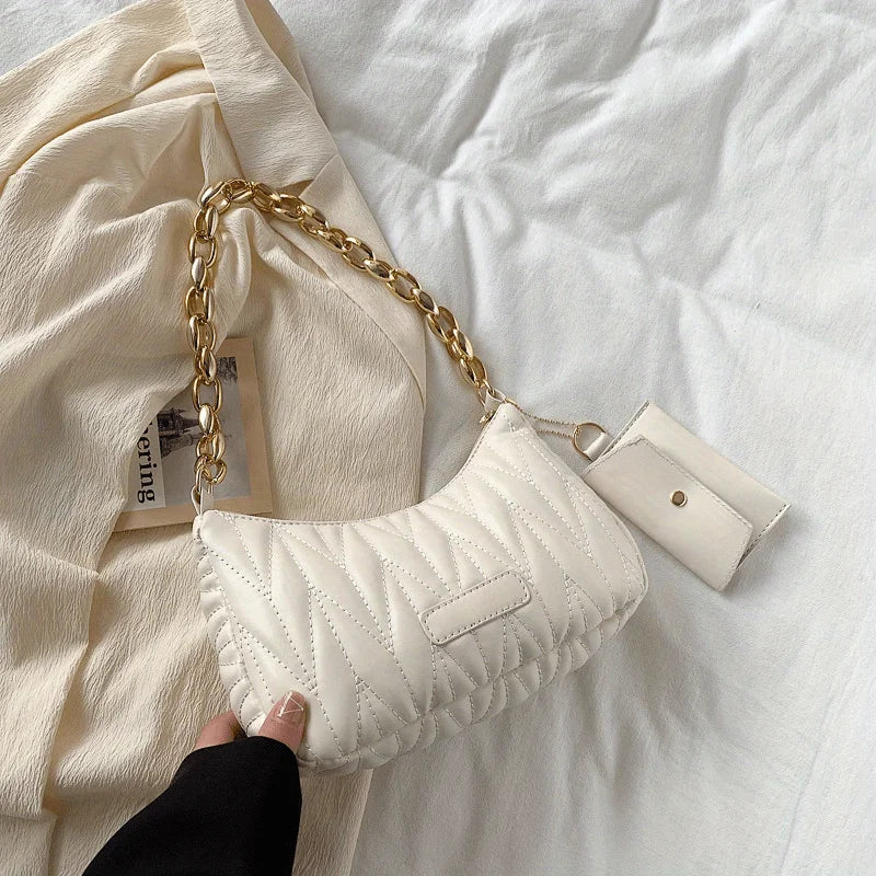 Argyle Quilted Chain Shoulder Bag with Coin Purse