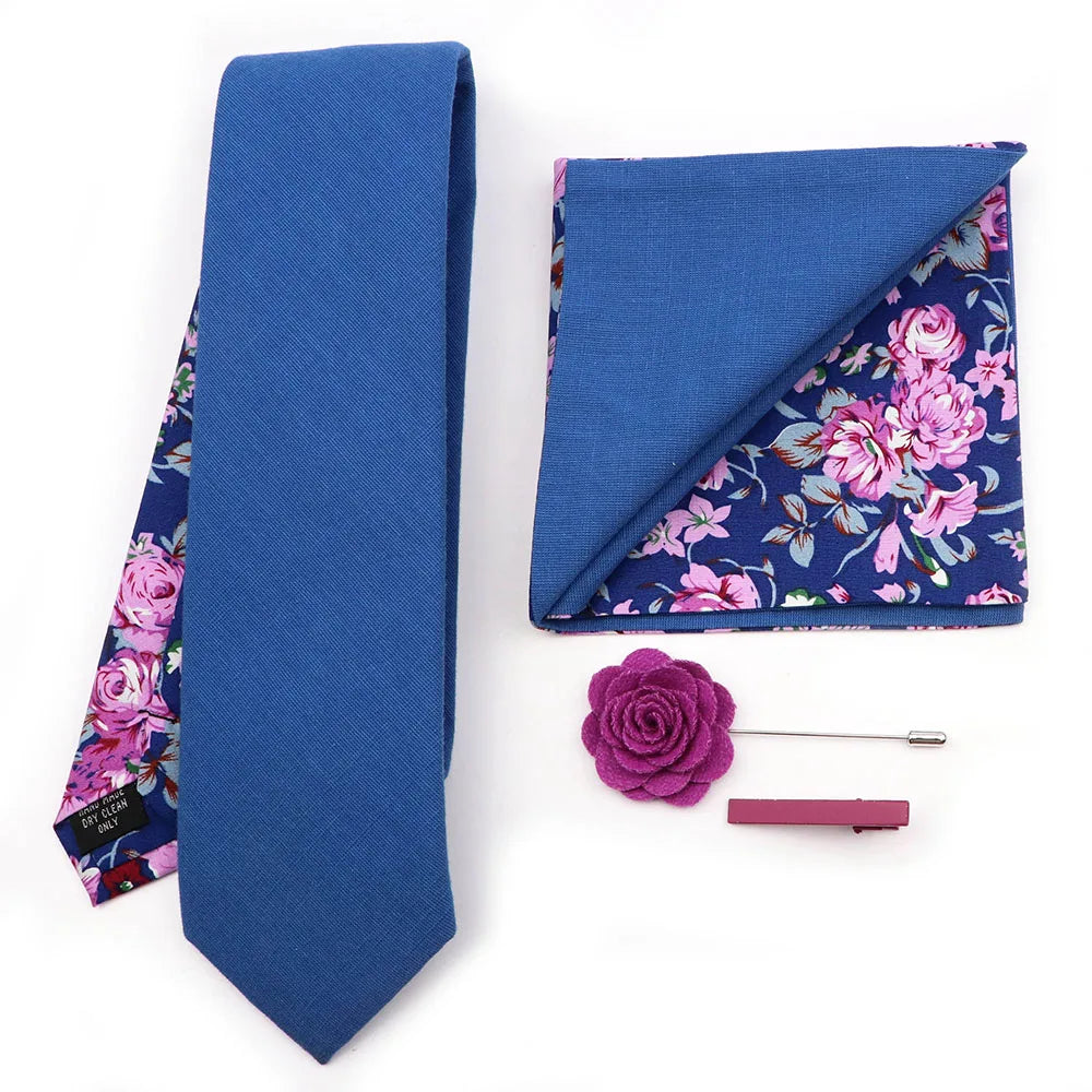 Two Side Floral Plaid Cotton Patchwork Tie Set