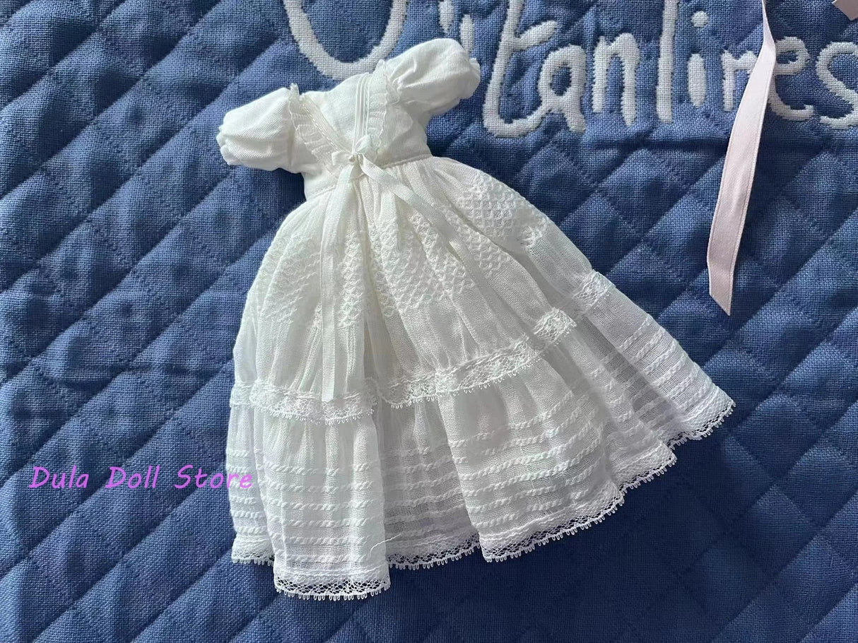 (Special Sale)Dula Doll Clothes Dress White Summer short sleeves double skirt Blythe ob24 Bjd Doll