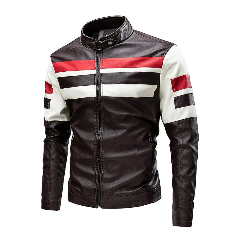 Men Stand Collar Moto Leather Jackets Slim Fit